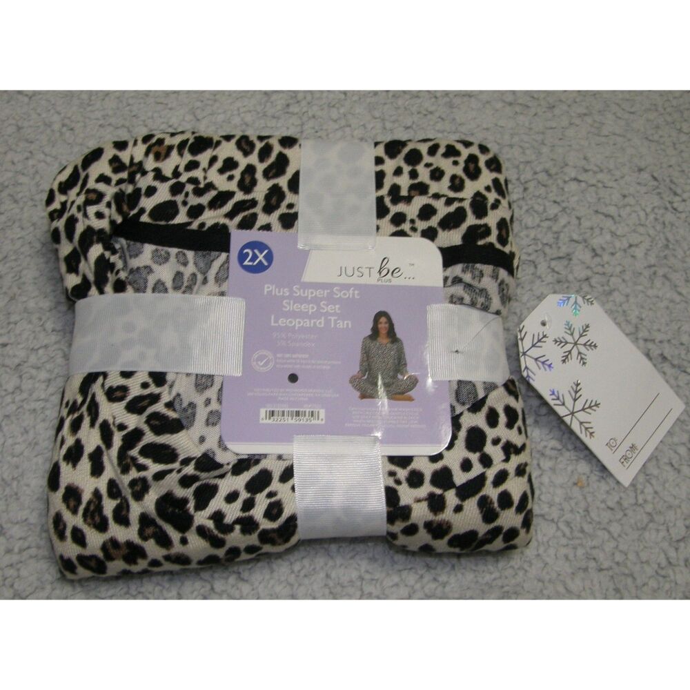 JUST BE Leopard Print Plus Sz 2X Soft Stretchy Comfy 2 Pc Pajama Lounge Set NEW
